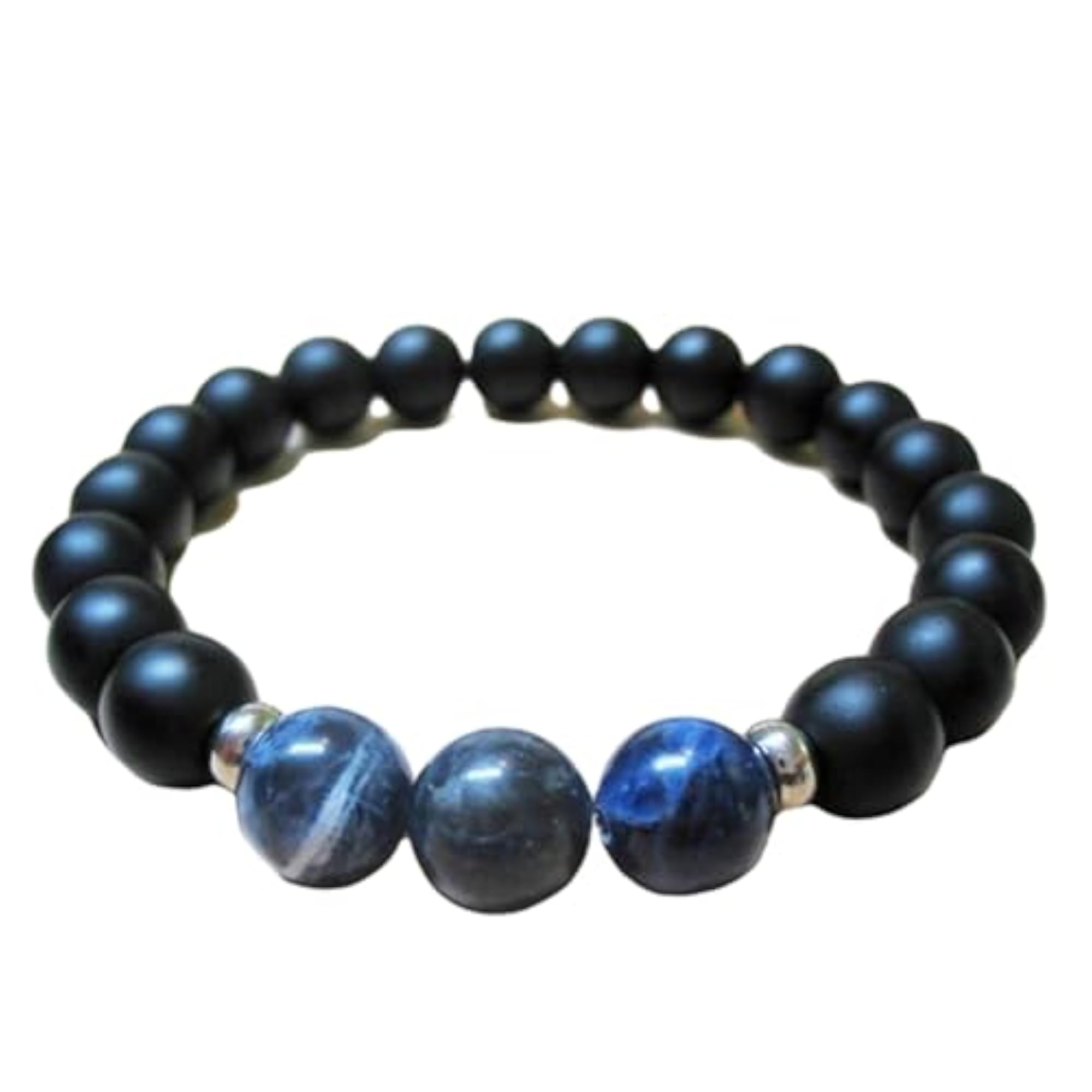 Natural Sodalite & Matte Black Onyx 8mm Beads Stretchable Bracelet, Unisex